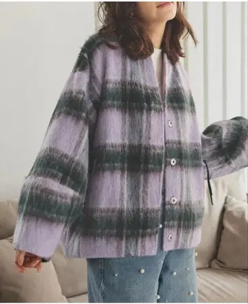 새상품급 Donoban 샤기 체크 코트