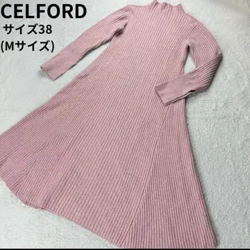 캐시미어 혼방 CELFORD 보틀넥 리브 니트 원피스 핑크 36