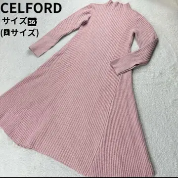 캐시미어 혼방 CELFORD 보틀넥 리브 니트 원피스 핑크 36