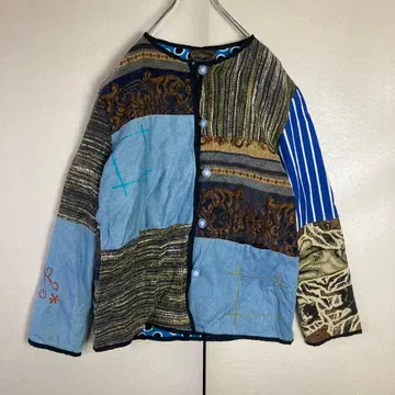 레트로 빈티지 고블랑 직조 노카라 자켓 애니멀 패치워크