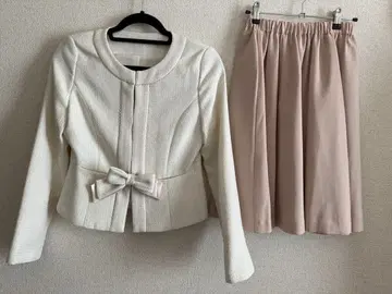 노카라 자켓 & 플레어 스커트 2종 세트