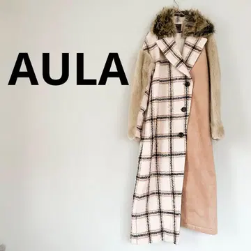 AULA 아우라 비대칭 체크 롱 코트 울