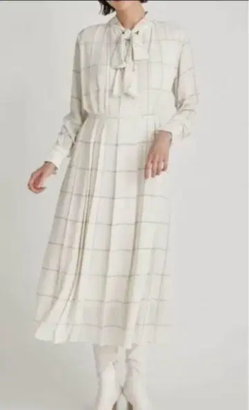 셀포드 롱 플리츠 원피스 리본 타이 허리 리본 S