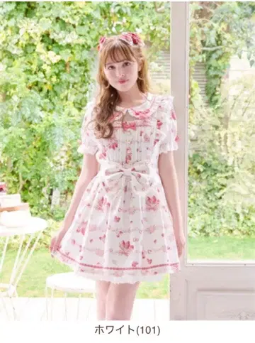 LIZLISA Creamy Berry 패턴 원피스 화이트 M 사이즈