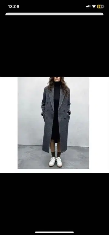 그레이 더블 브레스트 롱 코트 ZARA S