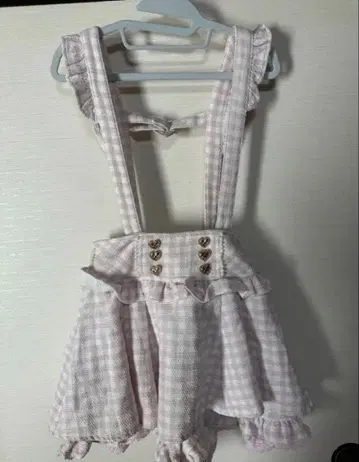 LIZLISA 리즈리사 깅엄 체크 트위드 서스펜더 치마바지 핑크