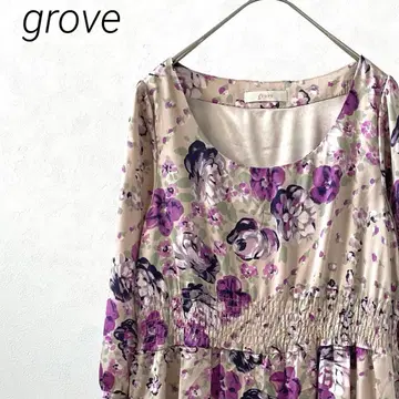 grove 무릎 기장 원피스 플레어 블라우스 꽃무늬 허리밴딩 안감 부착