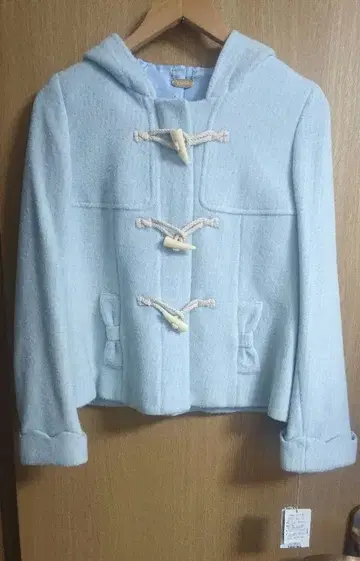 여성용 엘르 프라임 숏 더플 코트 스카이블루 블루