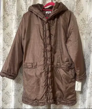 브라운 후드 부착 코트 아우터 미사용