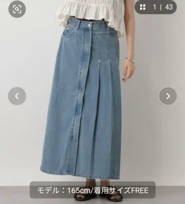 LOWRYS FARM 데님 플리츠 스커트 FREE 블루 새상품 렙심