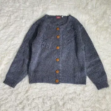 레트로 꽃 자수 니트 가디건 탁한 파랑 M