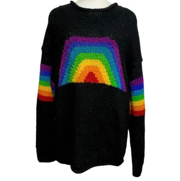 빈티지 에콰도르 니트 스웨터 레인보우 패턴 오버 사이즈 구제 의류