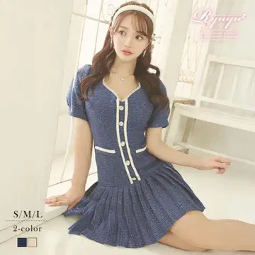 네이비 트위드 드레스 L