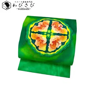 나고야 오비 시오제 추상 꽃 무늬 아름다운 염색 그린 컬러 O-4577