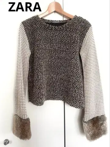 ZARA 퍼 달린 긴팔 니트 스웨터 S 사이즈
