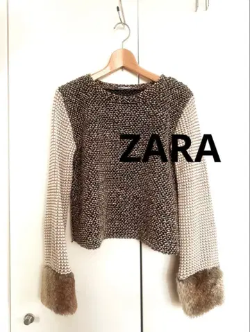 ZARA 퍼 달린 긴팔 니트 스웨터 S 사이즈