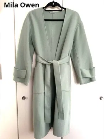 민트 그린 롱 코트 벨트 포함