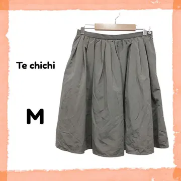 테치치 플레어 스커트 미니 M 카키 무지 안감 캐주얼 심플 봄/여름