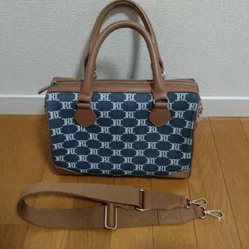 로고 데님풍 숄더백