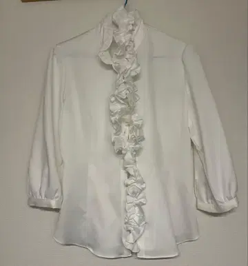 프릴 달린 레이온 블라우스 긴팔 7부 소매 화이트 라이트 블루 7호 3