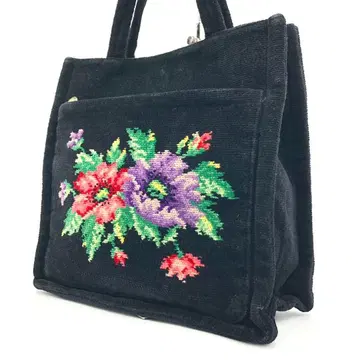 [ 새상품급 ] 페이 셔닐 핸드백 토트백 블랙 꽃무늬