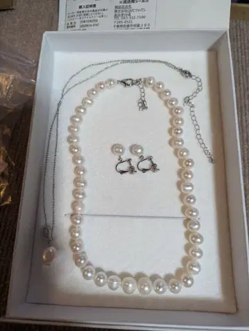 JinkaNezu 네즈 담수 진주 목걸이와 귀걸이 3종 세트
