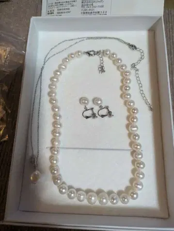 JinkaNezu 네즈 담수 진주 목걸이와 귀걸이 3종 세트