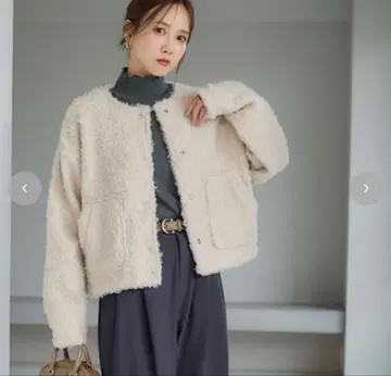 다나카 리나 콜라보 푸들 보아 플리스 가디건 L 아이보리