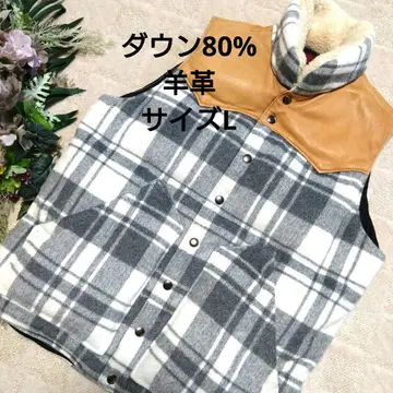 캐주얼 체크 무늬 다운 베스트 다운 80% 양가죽 사이즈 L