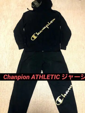 Champion 블랙 맨투맨 저지 골드 로고 셋업 M