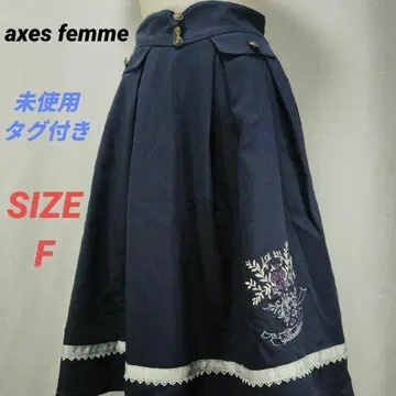 미사용 택 포함 axes femme 로즈 자수 플레어 스커트 네이비 F
