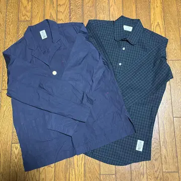 네이비와 체크 무늬 긴팔 셔츠 세트