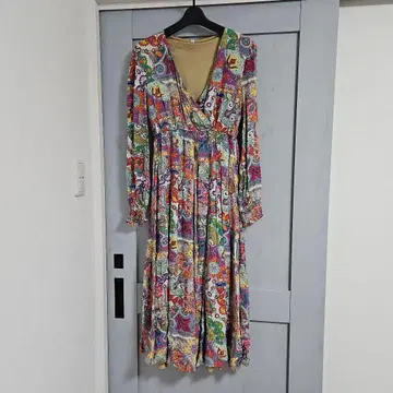 페이즐리 무늬 긴팔 티셔츠 원피스 FREE