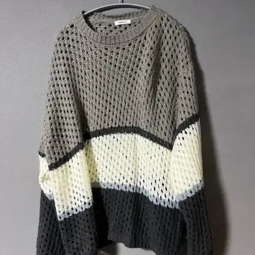 아크릴 니트 스웨터 L 그레이/화이트/블랙/메쉬 니트