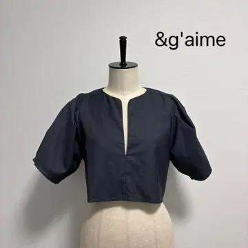 [ &g'aime ] 다크 그레이 크롭 블라우스