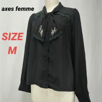 axes femme 엑시즈팜 블라우스 꽃무늬 자수 리본 타이 블랙 M