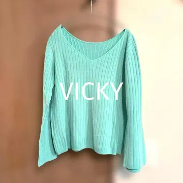 VICKY 리브 니트 민트 그린 긴팔 사이즈 2