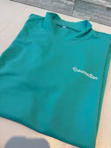 Resurrection 골프 셔츠 터콰이즈 하이넥 반팔