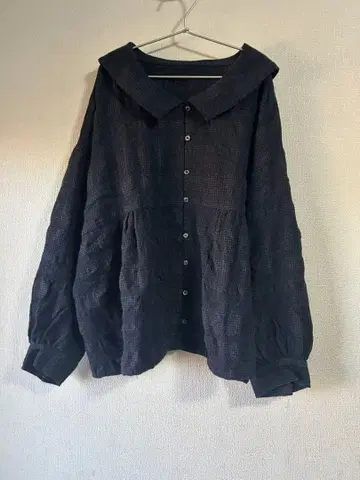 네스트로브 nest robe 울 코튼 체크 블라우스 네이비 긴팔