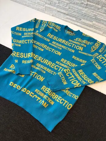 RESURRECTION 로고 스웨터 파랑 올 패턴