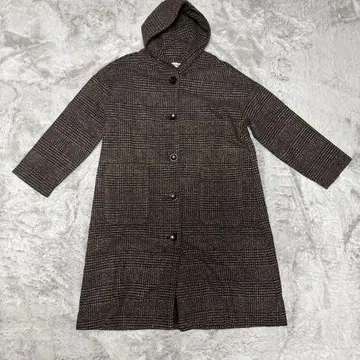 체크 무늬 후드 부착 롱 코트