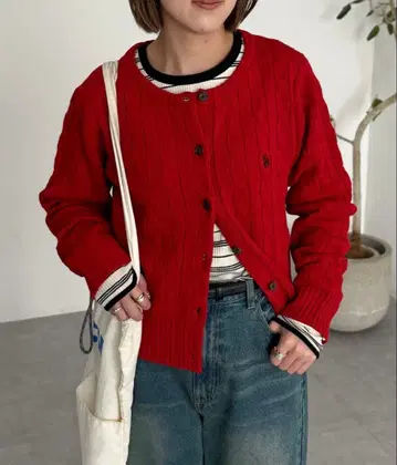 U.S. POLO ASSN. 폴로아쏜 케이블 니트 가디건 레드