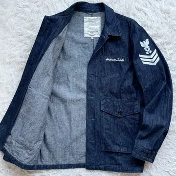 컨디션 최상 AVIREX 최근 모델 데님 자켓 BDU 셔츠 로고 와펜