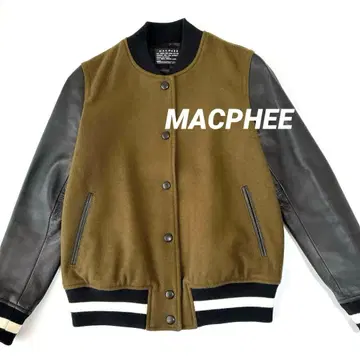 새상품급 MACPHEE 올리브 그린 바시티 자켓 울 시어링 가죽