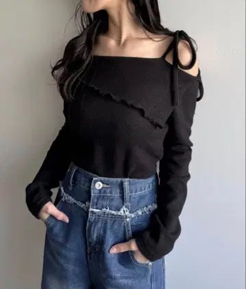 mellow neon 오프숄더 리본 상의