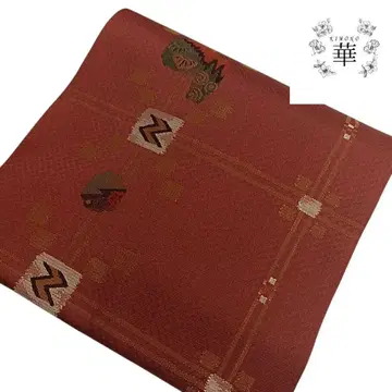 1510 화 나고야 오비 추상 격자 무늬 브라운