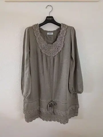 잉게보그 멋진 원피스 모직 편직 모티브 올리브 그린 스트레치