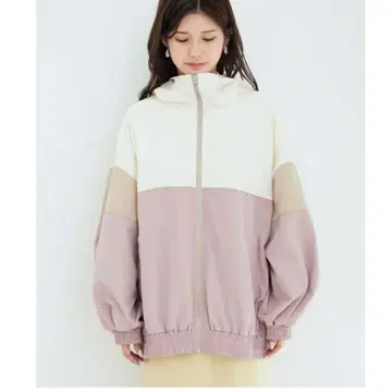 vis-a-vis 후드 부착 컬러 블록 블루종