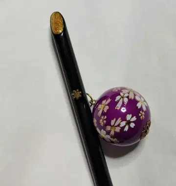 옥 장식 헤어콤 보라색 벚꽃 빅볼 일본풍