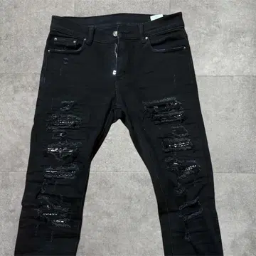 mnml 블랙 스키니 데님 데미지 가공